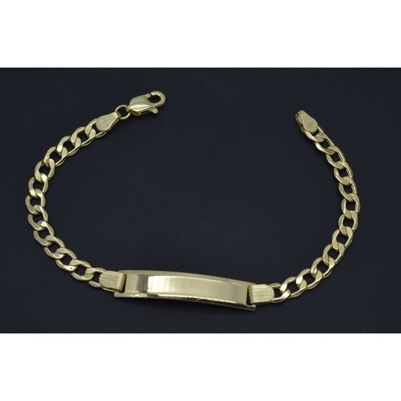 REAL 10K Yellow Gold 6 Flat Curb ID baby Childrens Bracelet + Engraving 3.1gr - Picture 1 of 7